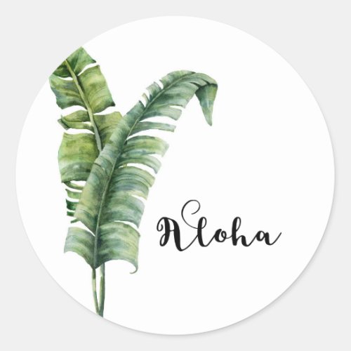 Two Elegant Palm Leaves Tropical Aloha Wedding Classic Round Sticker