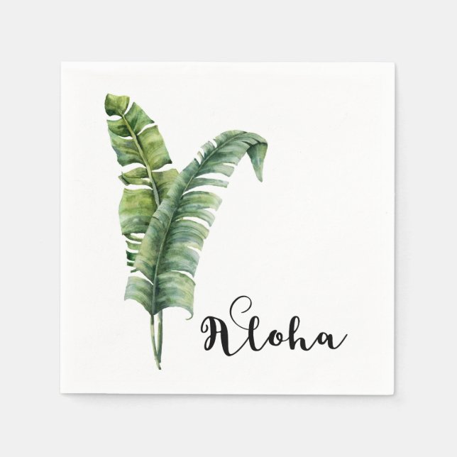 Two Elegant Palm Leaves Tropical Aloha Wedding Napkins (Front)