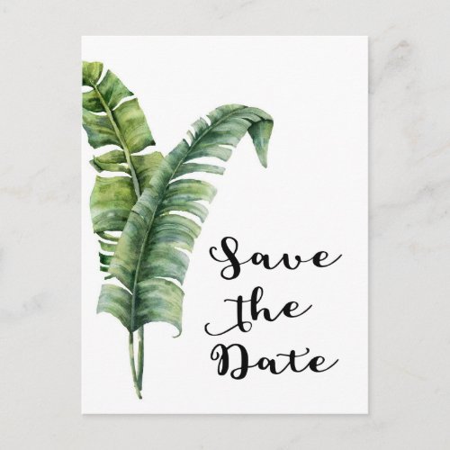 Two Elegant Palm Leaves Tropical Save The Date Announcement Postcard