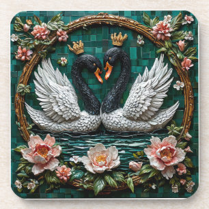 Two Elegant Swans With Crowns Beverage Coaster