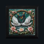 Two Elegant Swans With Crowns Gift Box<br><div class="desc">A detailed artwork featuring two swans wearing crowns, touching beaks within an intricate frame adorned with colorful flowers and mosaic elements, symbolizing love, commitment, and beauty.</div>