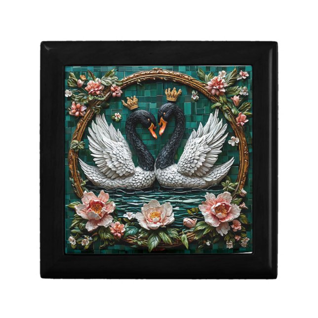 Two Elegant Swans With Crowns Gift Box (Front)