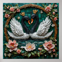 Two Elegant Swans With Crowns