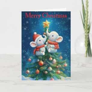 Two Elephants at Christmas Holiday Card