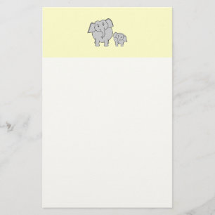 Two Elephants. Cute Adult and Baby Cartoon. Stationery