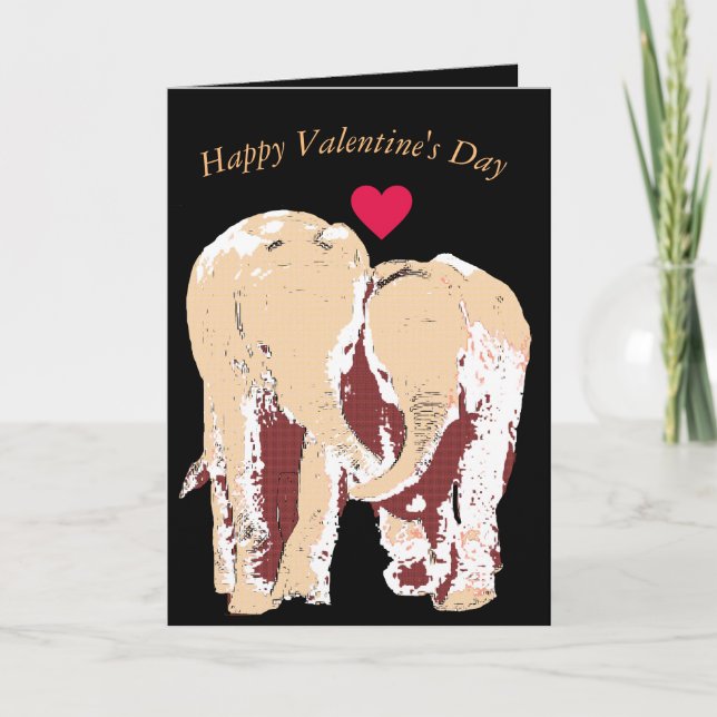Two Elephants Holding Trunks Valentine's Card (Front)