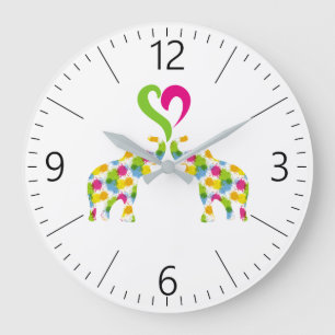 Two elephants in love large clock