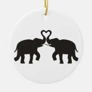 Two elephants love silhouettes ceramic ornament
