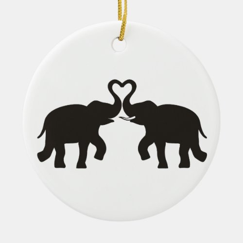 Two elephants love silhouettes ceramic ornament