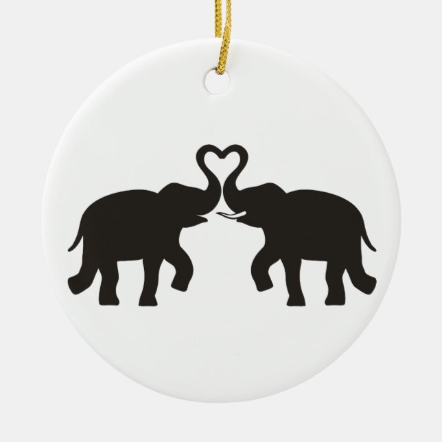 Two elephants love silhouettes ceramic ornament (Front)