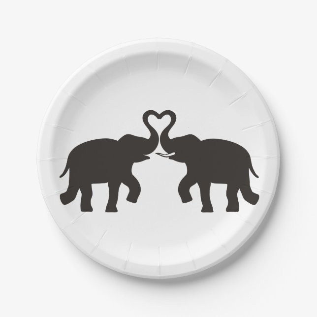 Two elephants love silhouettes paper plates (Front)