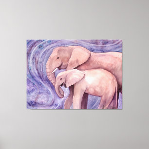 Two Elephants Wildlife Artwork by Molly Harrison Canvas Print