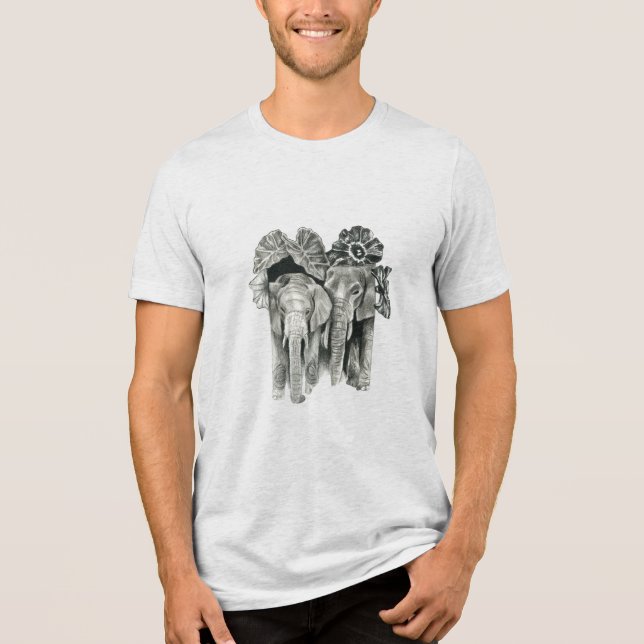 Two elephants with leaves Tri-Blend shirt (Front)