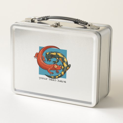 Two Entwined Smiling Friends Cartoon Salamander Metal Lunch Box