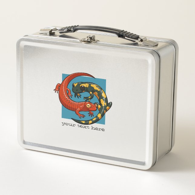 Two Entwined Smiling Friends Cartoon Salamander Metal Lunch Box (Front)