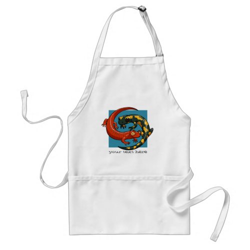 Two Entwined Smiling Salamander Friends Cartoon Adult Apron