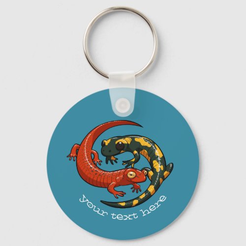 Two Entwined Smiling Salamander Friends Cartoon Keychain