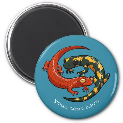 Two Entwined Smiling Salamander Friends Cartoon Magnet