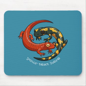 Two Entwined Smiling Salamander Friends Cartoon Mouse Pad by NoodleWings at Zazzle