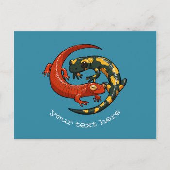 Two Entwined Smiling Salamander Friends Cartoon Postcard by NoodleWings at Zazzle