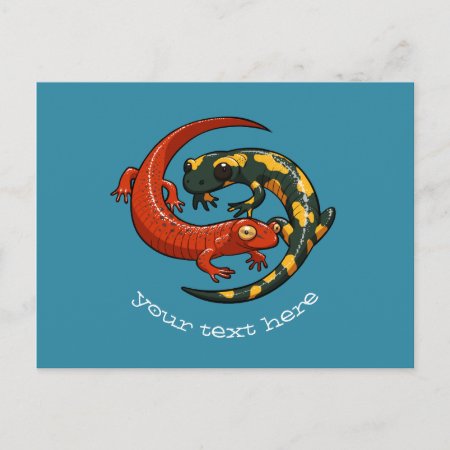 Two Entwined Smiling Salamander Friends Cartoon Postcard