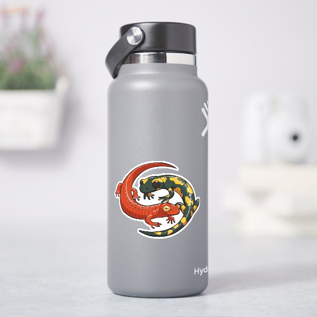 Two Entwined Smiling Salamander Friends Cartoon Sticker (HydroFlask)