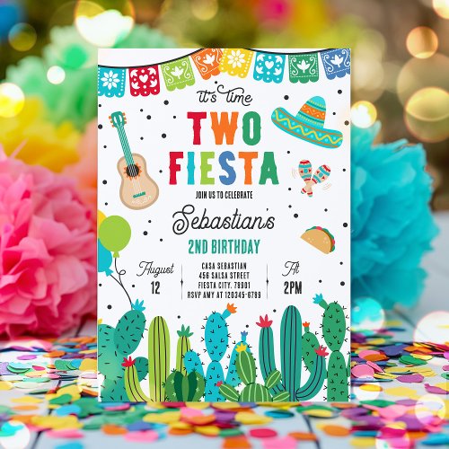 Two_Esta Mexican Fiesta 2nd Birthday Party Invitation