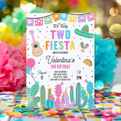 Two_Esta Mexican Fiesta 2nd Birthday Party Invitation