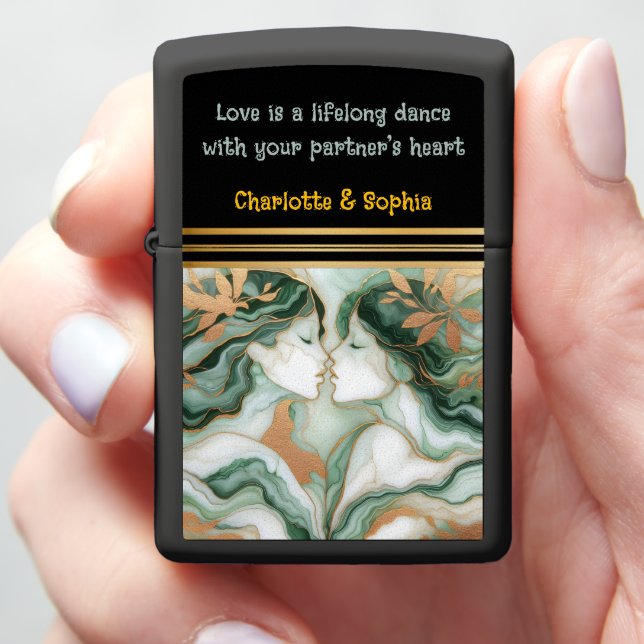 Two ethereal figures share a kiss zippo lighter (In Hand)