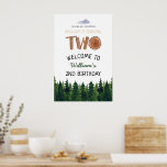 Two Explorer Kids 2nd Birthday Welcome Sign<br><div class="desc">Watercolor woodland 2nd birthday kids welcome sign. Customizable!</div>