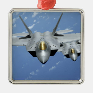 Two F-22 Raptors fly over the Pacific Ocean 2 Metal Ornament