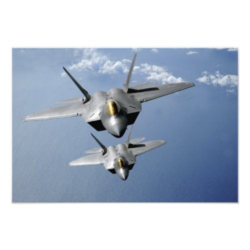 Two F_22 Raptors fly over the Pacific Ocean 2 Photo Print