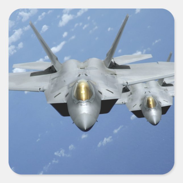 Two F-22 Raptors fly over the Pacific Ocean 2 Square Sticker (Front)