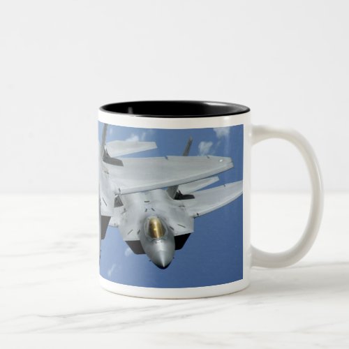 Two F_22 Raptors fly over the Pacific Ocean 2 Two_Tone Coffee Mug