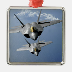 Two F-22 Raptors fly over the Pacific Ocean Metal Ornament