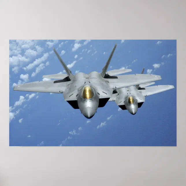 Two F 22 Raptors Fly Over The Pacific Ocean Poster Zazzle