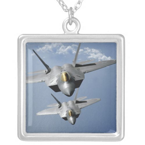 Two F_22 Raptors fly over the Pacific Ocean Silver Plated Necklace