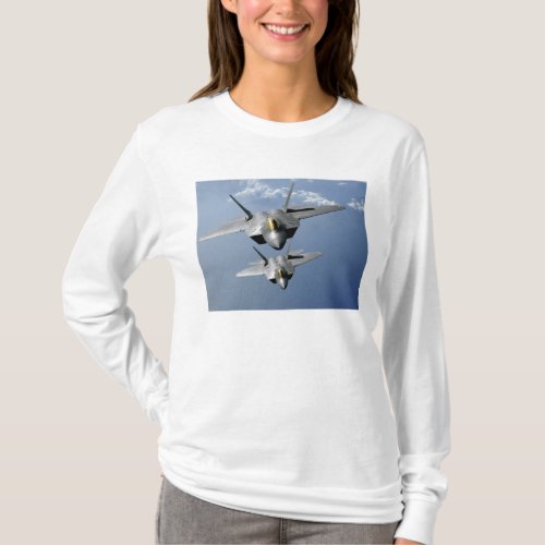 Two F_22 Raptors fly over the Pacific Ocean T_Shirt