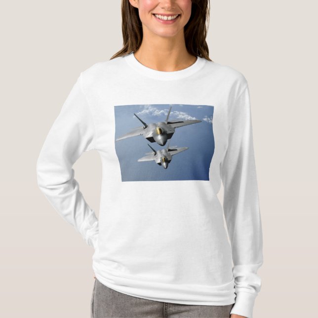 Two F-22 Raptors fly over the Pacific Ocean T-Shirt (Front)