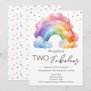 Two Fabulous Rainbow Kids Birthday Invitation