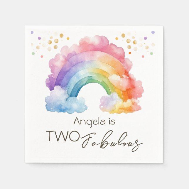 Two Fabulous Rainbow Kids Birthday  Napkins (Front)