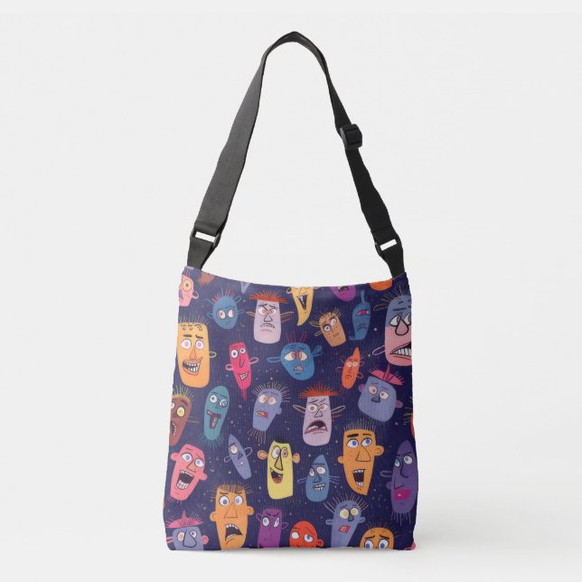 Two-Faced Tote | Whimsical Faces & Bold Pink Zebra (Front)
