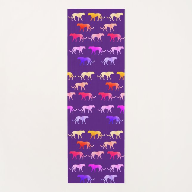 Two faces colorful custom puma tigers art  yoga mat (Front)