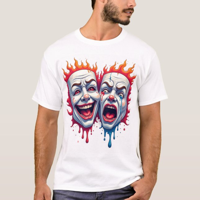 Two Faces of Life – Comedy & Tragedy Mask T-Shirt (Front)