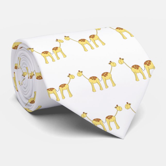 Two Facing Giraffes Cartoon Neck Tie (Rolled)