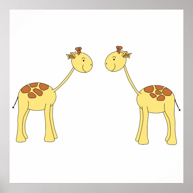 Two Facing Giraffes. Cartoon Poster (Front)