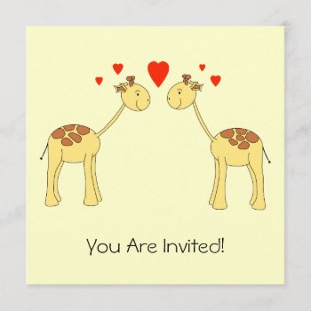 Two Facing Giraffes With Hearts. Cartoon. Invitation by Animal_Art_By_Ali at Zazzle