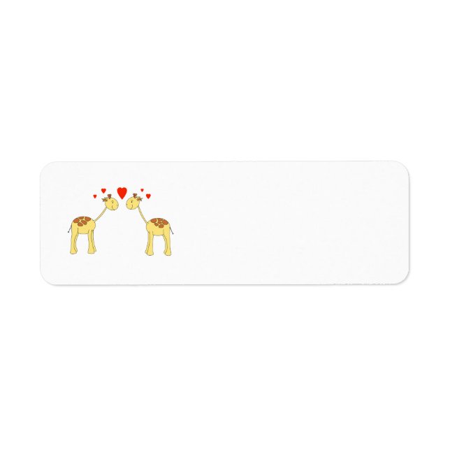 Two Facing Giraffes with Hearts. Cartoon. Label (Front)