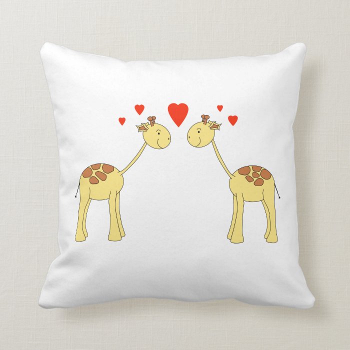 Two Facing Giraffes with Hearts. Cartoon. Pillow