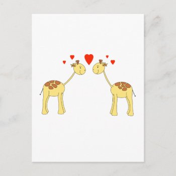 Two Facing Giraffes With Hearts. Cartoon. Postcard by Animal_Art_By_Ali at Zazzle